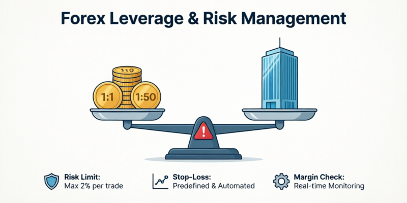 Visual explanation of forex leverage showing the balance between capital and position size